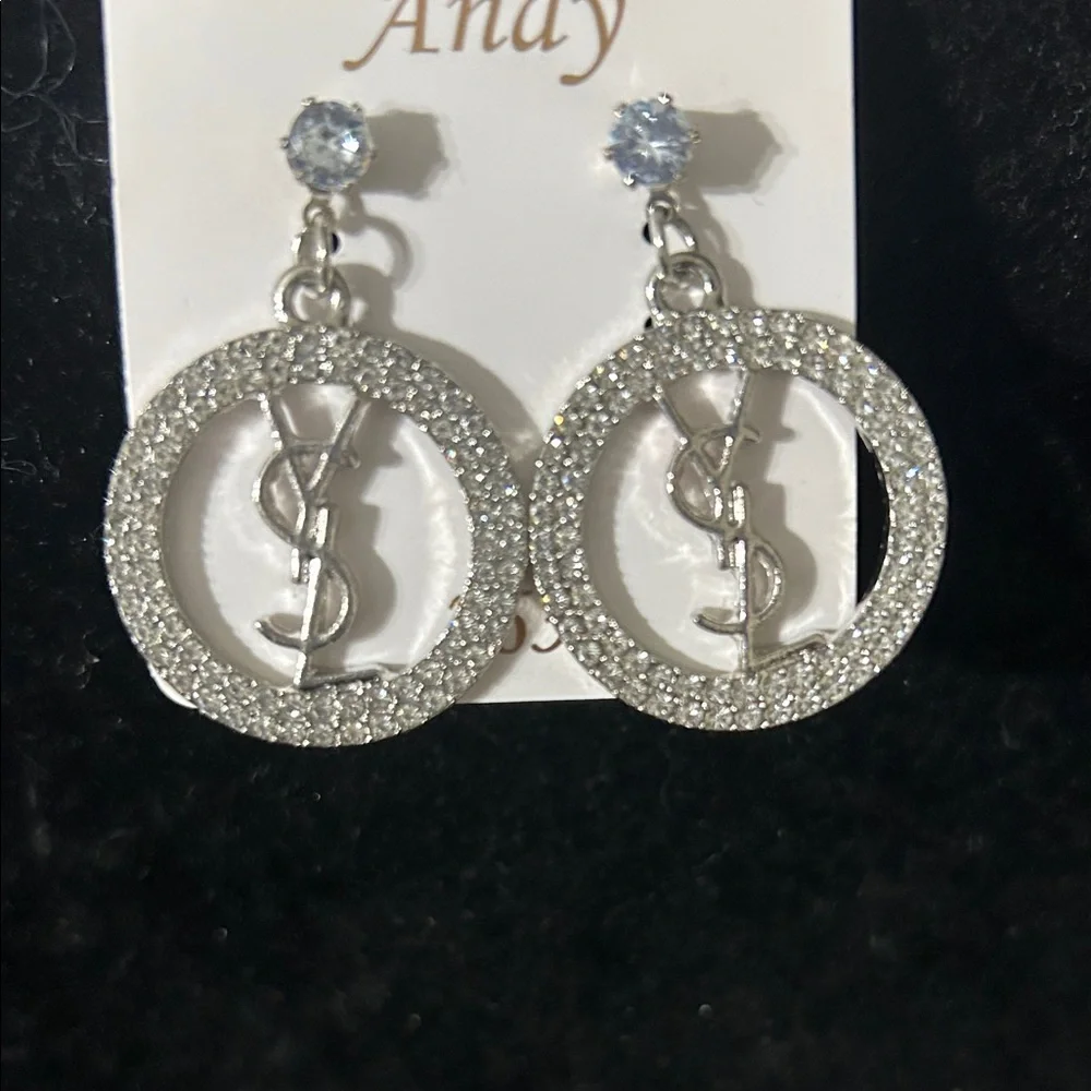 Silver Crystal Circle Earrings - Picture 2 of 2
